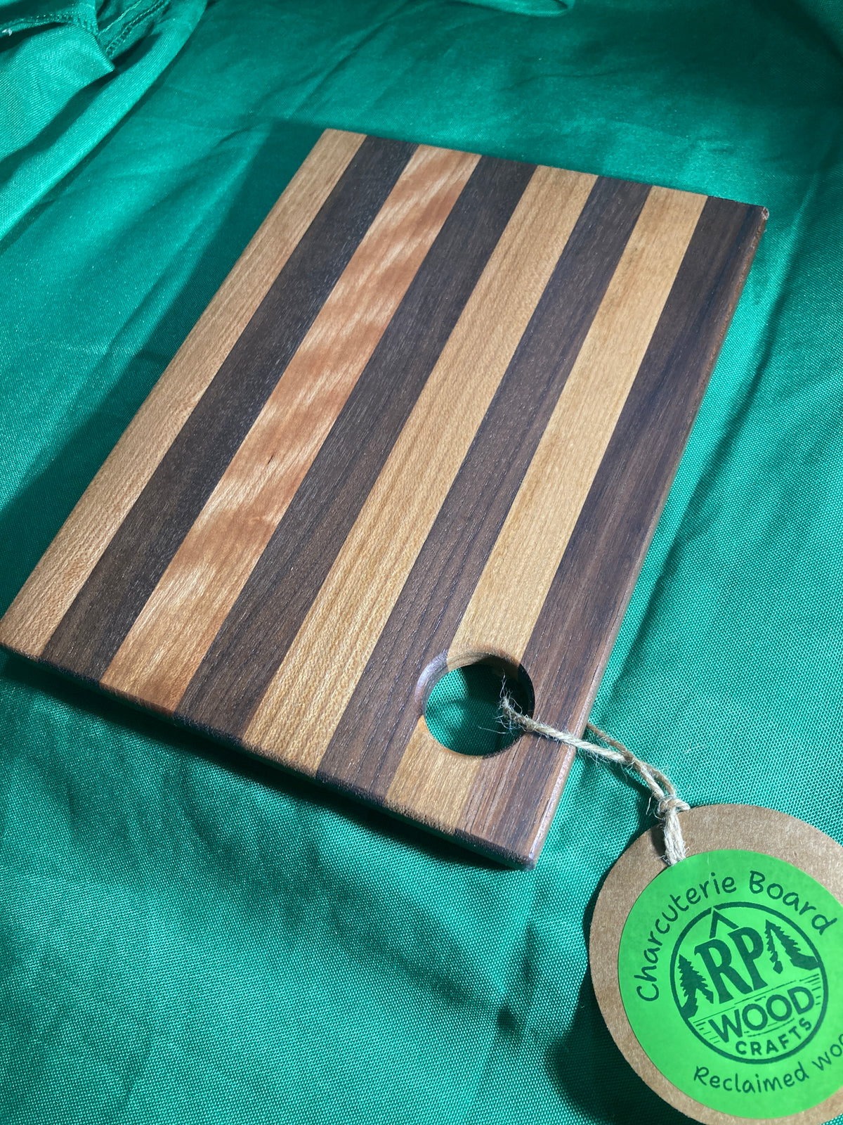 6”x 8” Small charcuterie board with hanging hole. Personal charcuterie. Cheese board. Reclaimed wood handcrafted. Walnut wood. Cherry wood.