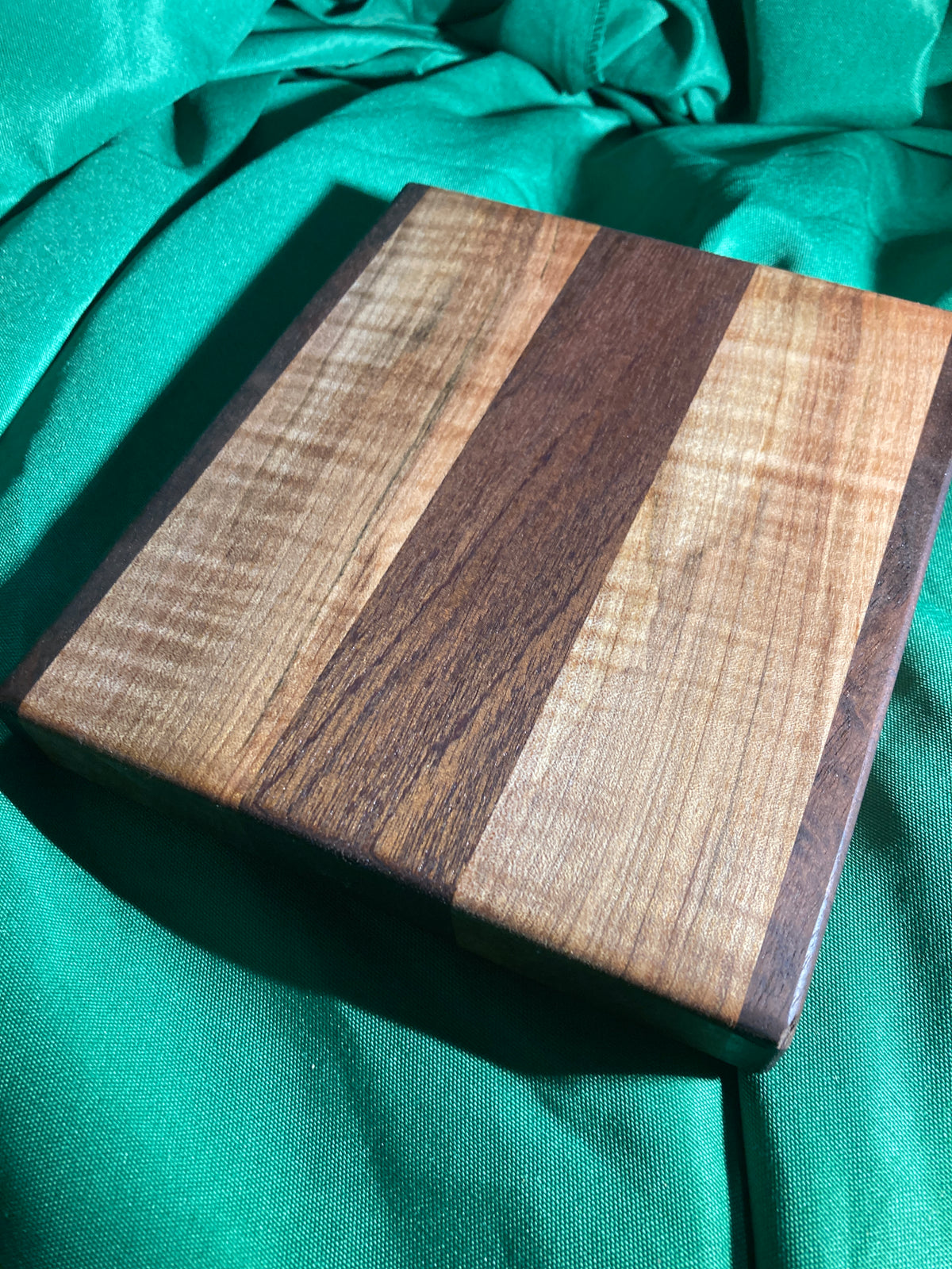 Small wood cutting board. Handcrafted charcuterie board. Cheese board. Small kitchen, r.v., camping, dorm room. Reclaimed wood. Crafted with black walnut and maple wood.