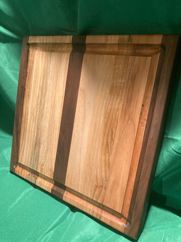 Large cutting board with juice groove. 12”x12”. Kitchen prep. Big board. Reclaimed wood handmade. One of a kind. Cherry wood. Walnut wood.