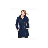 Michael Kors Navy Blue Wool Blend Belted Asymmetrical Zip Coat