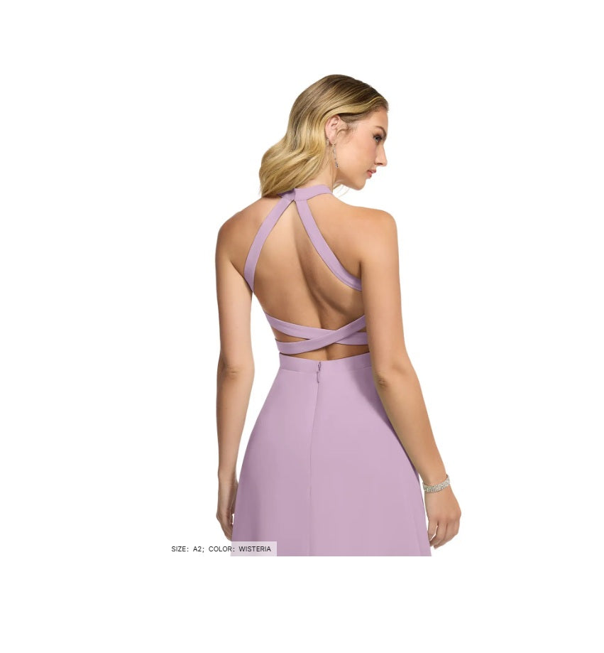 Azazie Clarice A-Line Halter Chiffon Dress in "Wisteria"