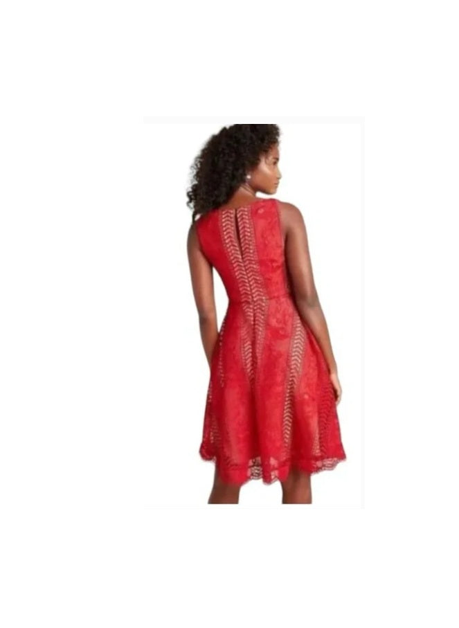 Anthropologie "Georgia" Red Lace Fit & Flare Mini Dress Size 4