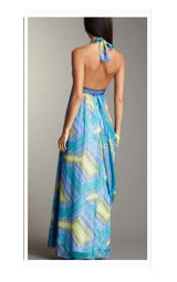 BCBG MaxAzria Bright Chambray Print Halter Maxi Dress