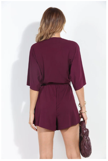 Veronica M Eggplant Kimono Sleeve Stretch Romper Size XS