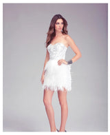 Bebe Isis Sequin Feather Dress in White/SIlver