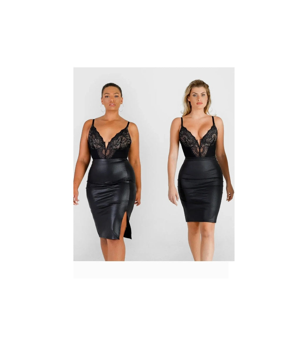 NWT Popilush Black Pleather Shaping Midi Skirt
