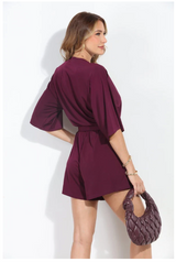 Veronica M Eggplant Kimono Sleeve Stretch Romper Size XS
