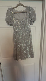 Junior's SO Sequin Puff Sleeve Dress - Silver