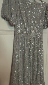 Junior's SO Sequin Puff Sleeve Dress - Silver