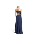 Hayley Paige floor-length chiffon gown style #5715 in black size 10